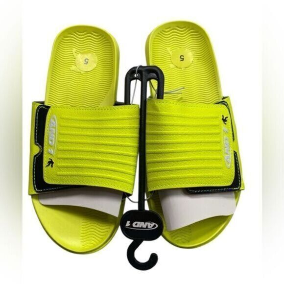 NWOB AND 1 - Youth Bright Yellow Adjustable Slip On Athletic Slides  - Size 5 - Picture 1 of 8